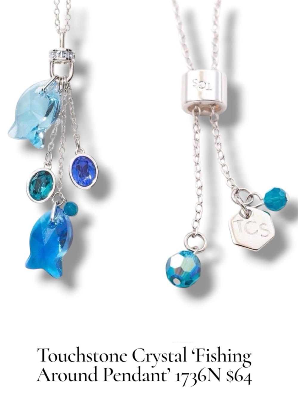 Touchstone Crystal by Swarovski Fishing Around Pendant Necklace 1736N Blue